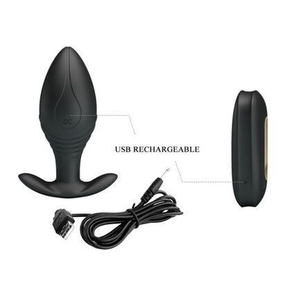 Close-up of the PRETTY LOVE Vibrador Anal Plug Regina Recarregável Preto showing its design and features.