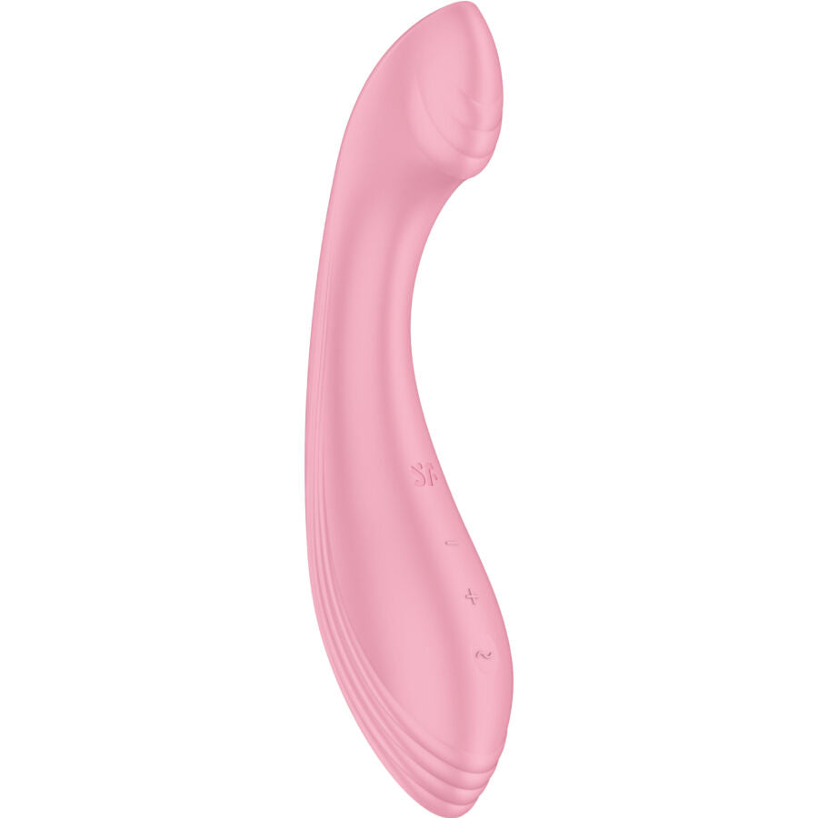 Satisfyer G-Force Vibrador Ponto G Rosa em detalhe, mostrando formato ergonómico e ponta para estimulação.
