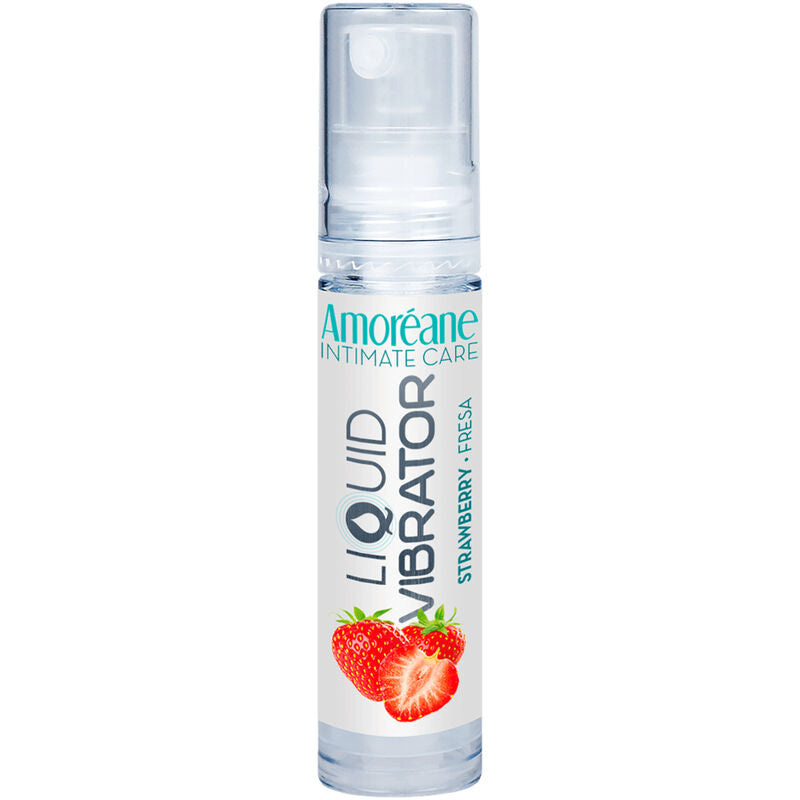 Amoreane Líquido Vibrante Sabor Morango 10ml para estimulação íntima e prazer oral.