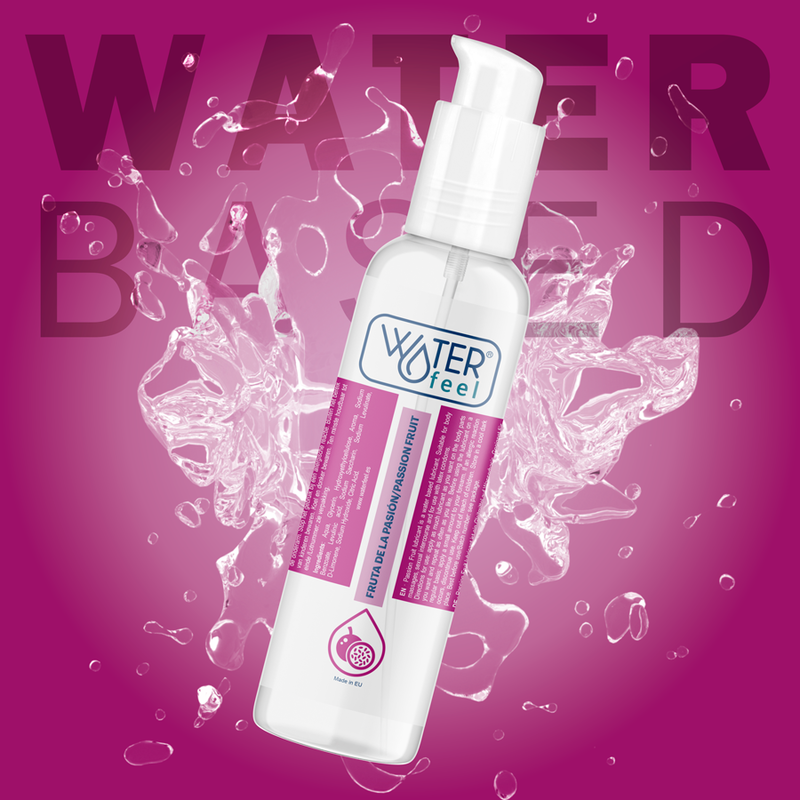 Waterfeel Lubrificante à Base de Água Sabor Maracujão 175ml, embalagem e textura.