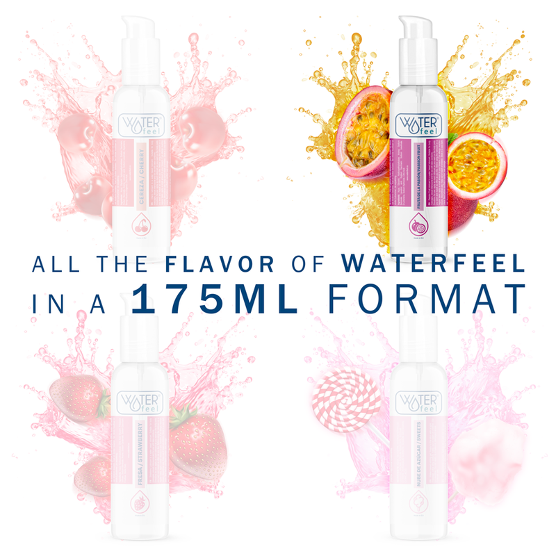 Waterfeel Lubrificante à Base de Água Sabor Maracujão 175ml, embalagem e textura.
