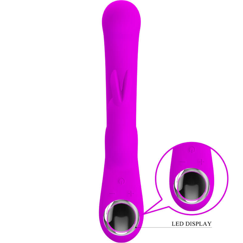 Close-up of the PRETTY LOVE Vibrador de Coelho Lamar, showing its curved design and clitoral stimulator in violet silicone.