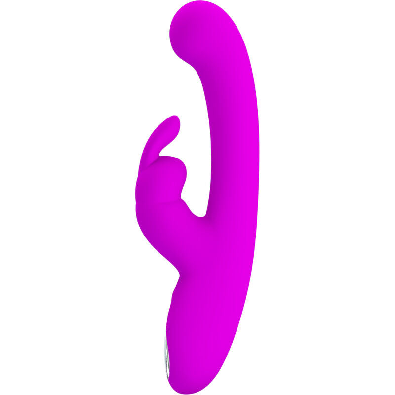 Close-up of the PRETTY LOVE Vibrador de Coelho Lamar, showing its curved design and clitoral stimulator in violet silicone.