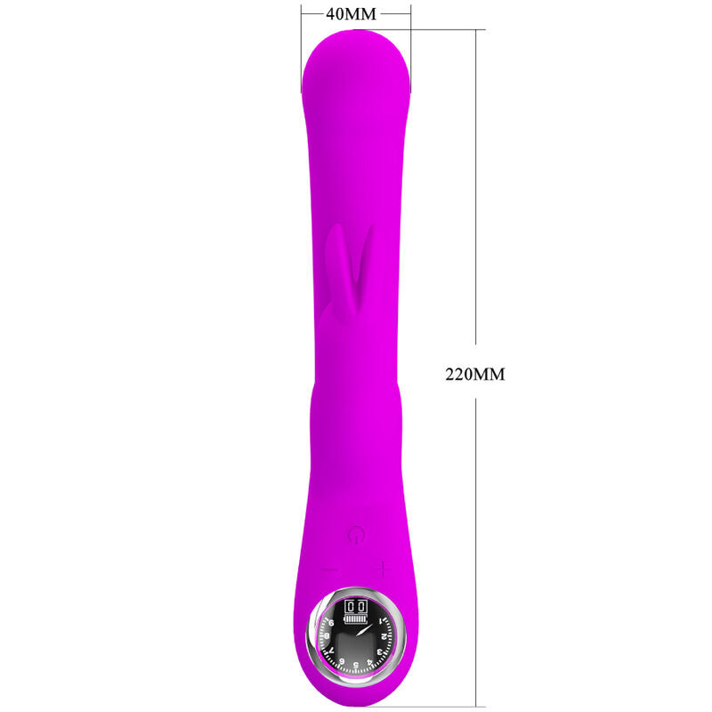 Close-up of the PRETTY LOVE Vibrador de Coelho Lamar, showing its curved design and clitoral stimulator in violet silicone.