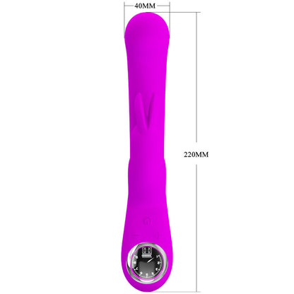 Close-up of the PRETTY LOVE Vibrador de Coelho Lamar, showing its curved design and clitoral stimulator in violet silicone.