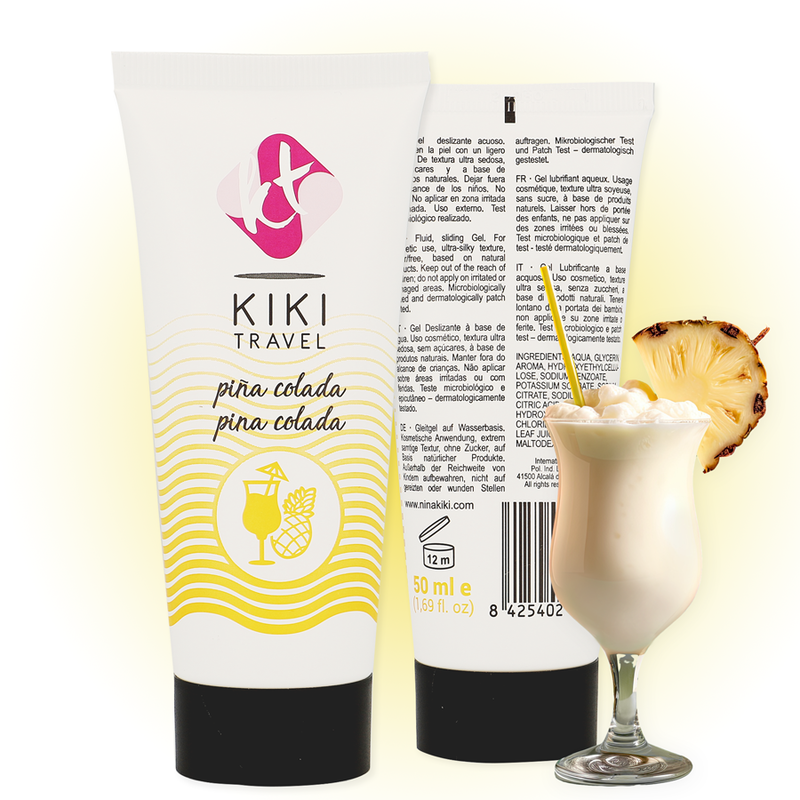 KIKÍ TRAVEL Lubrificante Pina Colada 50 ML, à base de água, com sabor tropical.