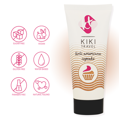 KIKÍ TRAVEL Lubrificante Cupcake 50ml com embalagem atraente e detalhes do produto