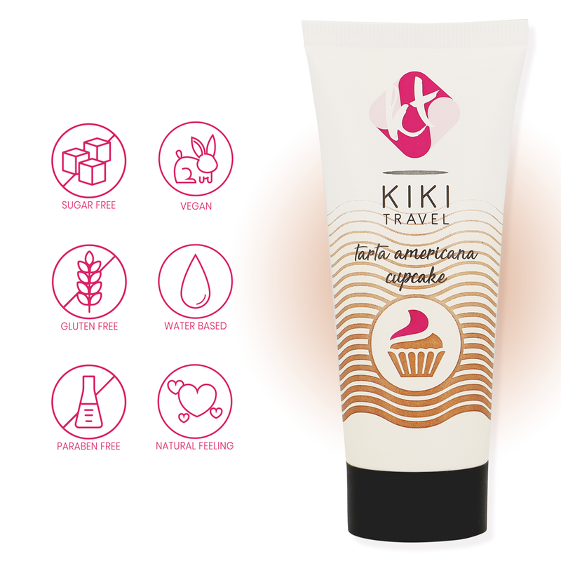 KIKÍ TRAVEL Lubrificante Cupcake 50ml com embalagem atraente e detalhes do produto