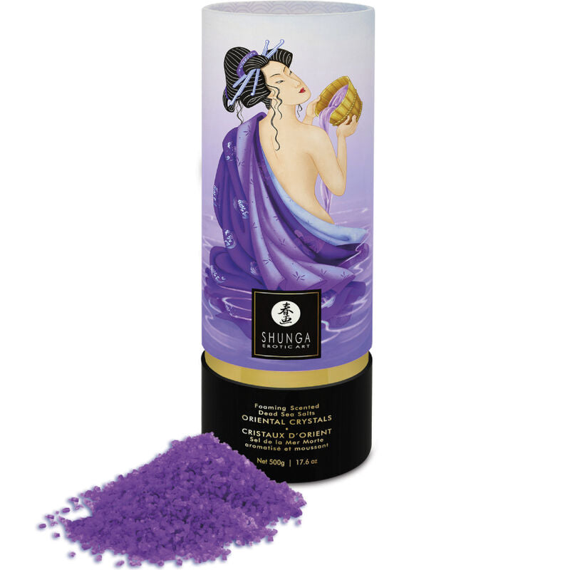Embalagem dos Sais de Banho de Frutas Exóticas SHUNGA 500g com design elegante.