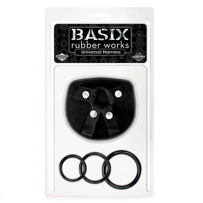 BASIX Arnês Universal Para Vibradores com 3 Anéis de Silicone, mostrando a sua versatilidade e design ajustável.
