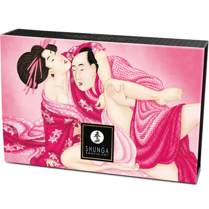 Close-up do SHUNGA Kit de Pó de Massagem Comestível Framboesa 75g, mostrando o pó e o pincel de penas.