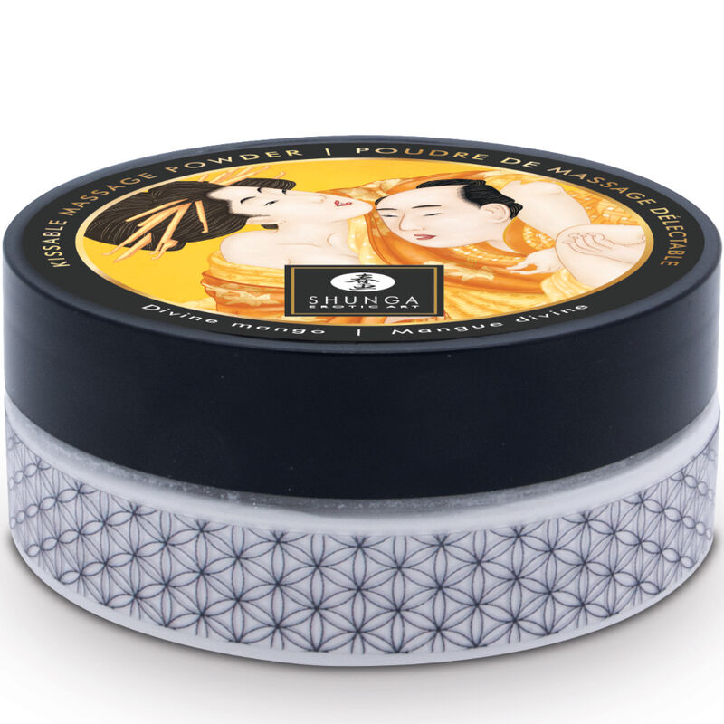 Kit de Pó de Massagem Comestível SHUNGA Manga 75g com Pincel de Penas para Massagem Sensual