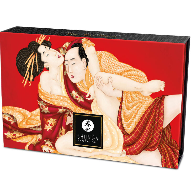 Pó de Massagem Comestível SHUNGA Morango com pincel de penas para massagem sensual.