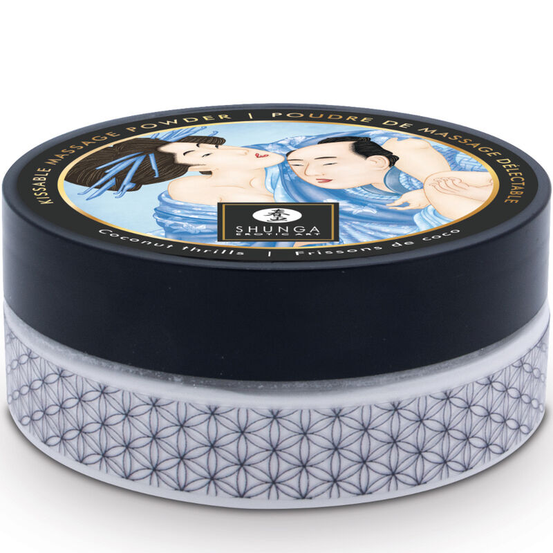 Kit de Massagem em Pó Comestível SHUNGA Sabor Coco para momentos sensuais.