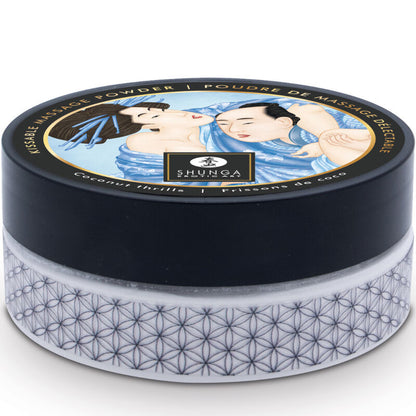 Kit de Massagem em Pó Comestível SHUNGA Sabor Coco para momentos sensuais.
