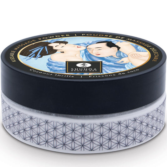 Kit de Massagem em Pó Comestível SHUNGA Sabor Coco para momentos sensuais.