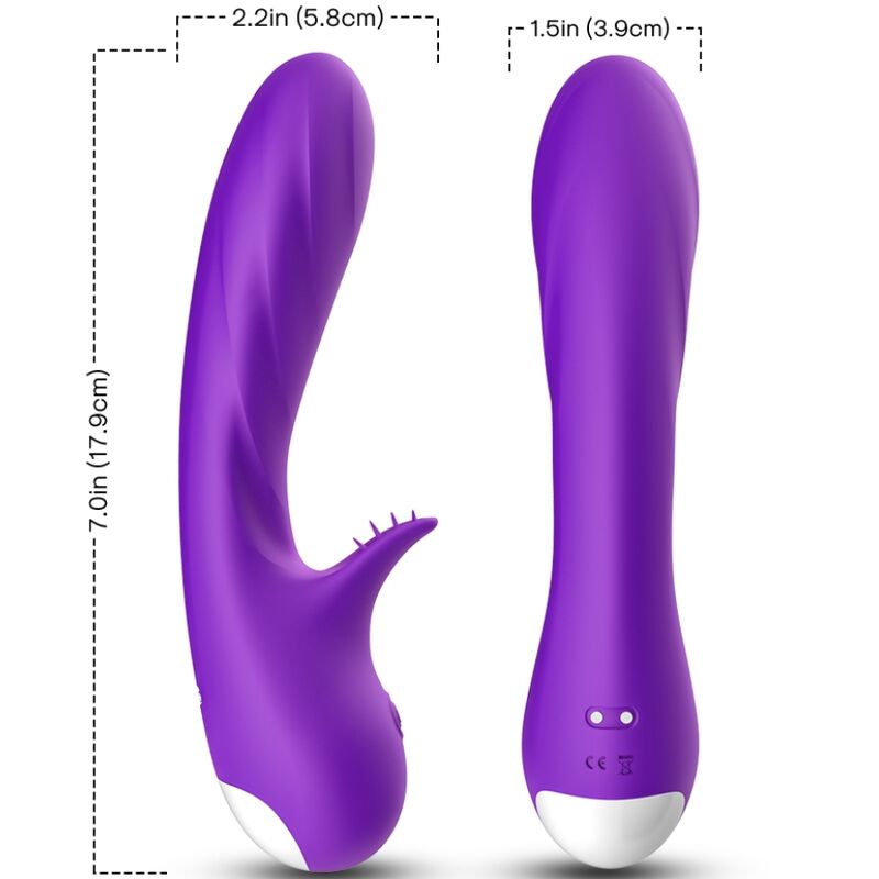 Close-up of the ARMONY Vibrador Romance com Estimulador Roxo, highlighting its curved design, smooth silicone texture, and stimulator tip.