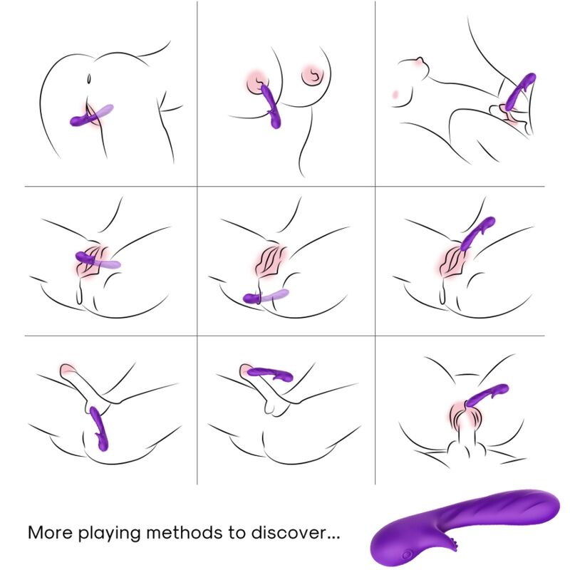 Close-up of the ARMONY Vibrador Romance com Estimulador Roxo, highlighting its curved design, smooth silicone texture, and stimulator tip.