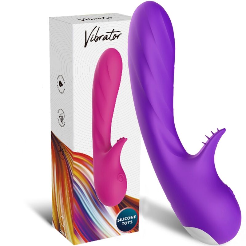 Close-up of the ARMONY Vibrador Romance com Estimulador Roxo, highlighting its curved design, smooth silicone texture, and stimulator tip.
