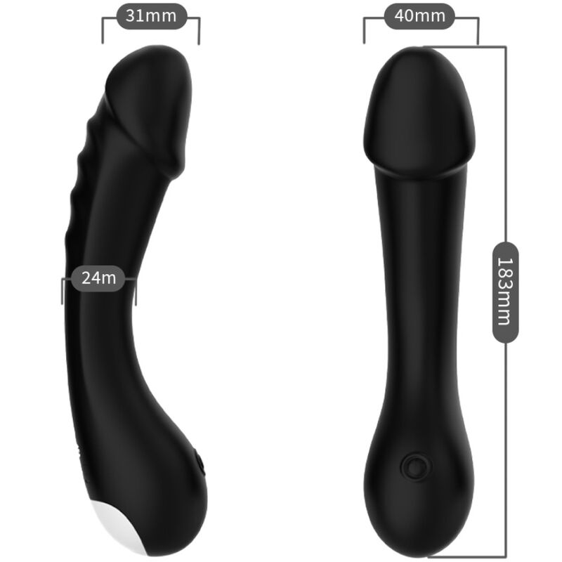 Close-up do vibrador ARMONY Ponto G em silicone preto, destacando o design curvo e material suave.
