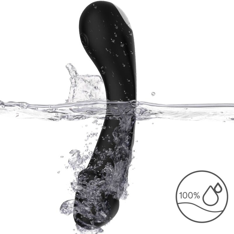 Close-up do vibrador ARMONY Ponto G em silicone preto, destacando o design curvo e material suave.
