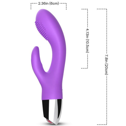 Close-up of the ARMONY Vibrador Coelho Roxo Dupla Estimulação, showcasing its ergonomic design and purple silicone finish.