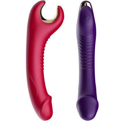 Close-up do ARMONY Prince Dildo Vibratório Rotativo Vermelho mostrando seu design, textura e características.