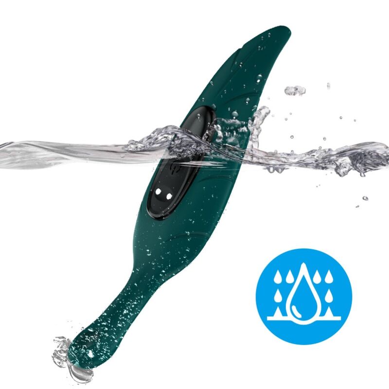 Close-up do ARMONY Vibrador Bala Folha Verde, destacando seu design único, cor vibrante e detalhes em silicone médico.