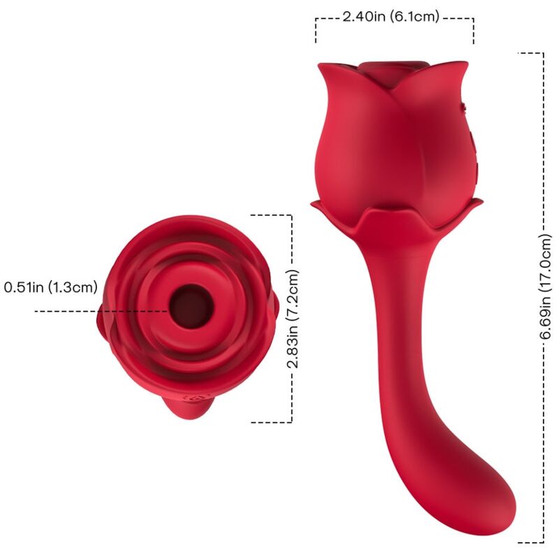 Close-up do estimulador clitoriano ARMONY Roselover, exibindo seu design ergonómico e material de silicone vermelho.