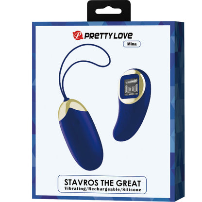 PRETTY LOVE Ovo Vibrante Mina com Controle Remoto Azul, mostrando o design ergonómico e a cor vibrante.