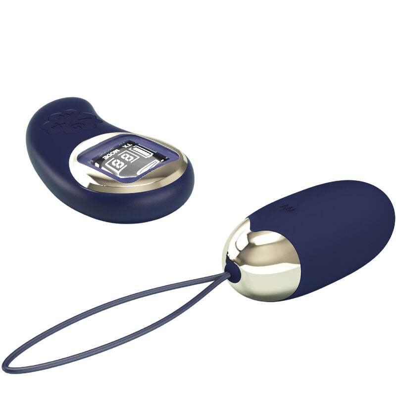 PRETTY LOVE Ovo Vibrante Mina com Controle Remoto Azul, mostrando o design ergonómico e a cor vibrante.
