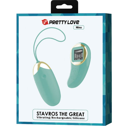 Close-up of the PRETTY LOVE Ovo Vibratório de Controle Remoto with its vibrant green color and sleek design, shown with its wireless remote control.