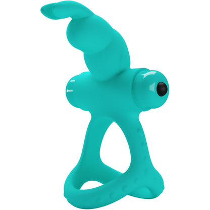 Anel Vibrador PRETTY LOVE Figgy Coelho Verde de silicone com estimulador clitoriano e 10 funções de vibração.