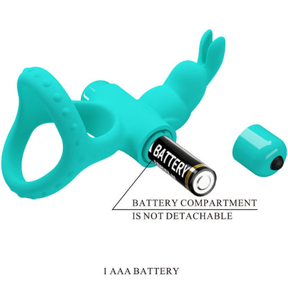 Anel Vibrador PRETTY LOVE Figgy Coelho Verde de silicone com estimulador clitoriano e 10 funções de vibração.