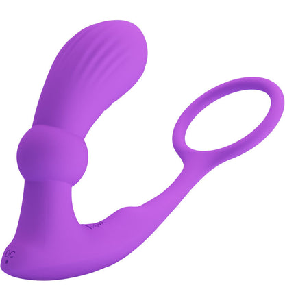 Close-up of the PRETTY LOVE Anel Peniano e Vibrador Anal com Controle Remoto Violeta showing its features and design.