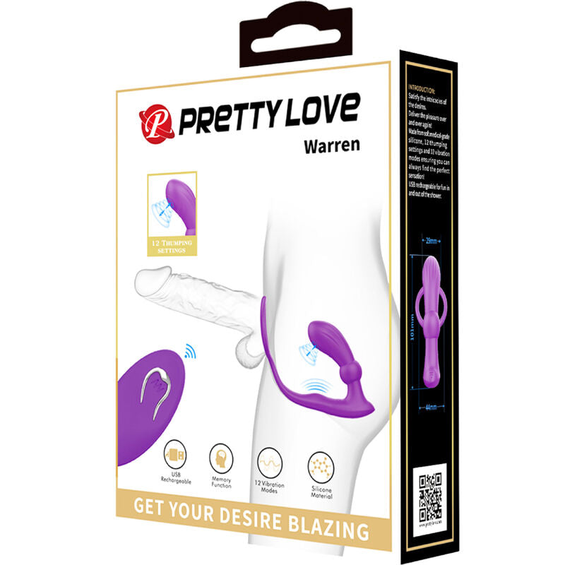 Close-up of the PRETTY LOVE Anel Peniano e Vibrador Anal com Controle Remoto Violeta showing its features and design.