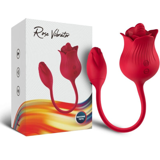 Close-up of the ARMONY Vibrador Aspirador Clitoriano Rosa com Cauda Vibratória, showing its rose shape and silicone texture.