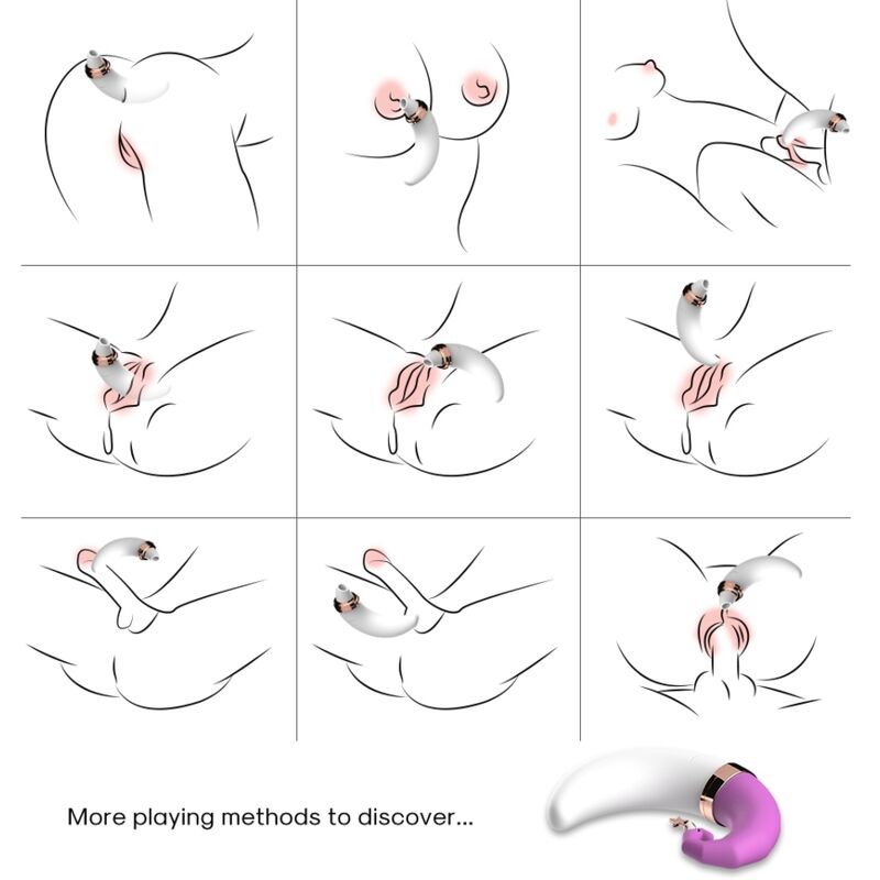 Vista detalhada do estimulador clitoriano ARMONY Sweetmoon com ventosa e vibrador de ponto G rosa.