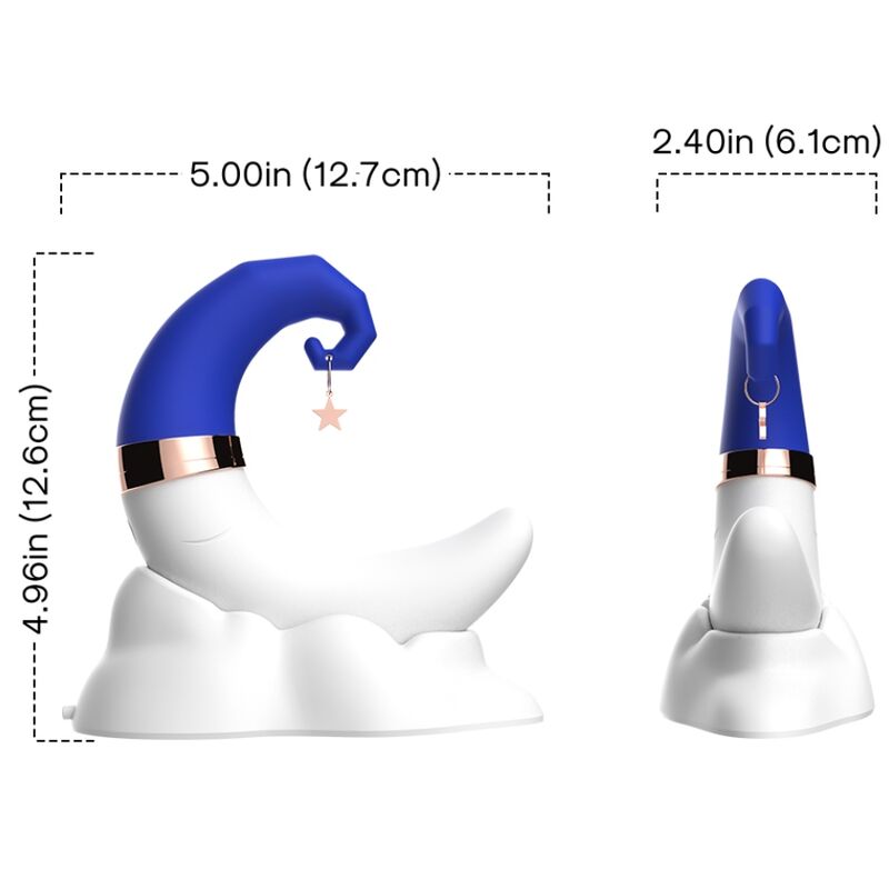Close-up of the ARMONY Sweetmoon Estimulador Clitoriano e Ponto G Azul, showing its ergonomic design and silicone texture.