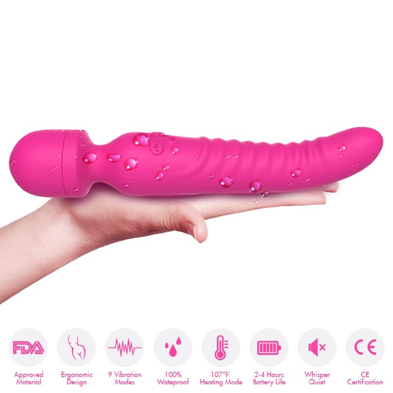 Close-up do Vibrador Massageador de Calor ARMONY Fúcsia, destacando seu design ergonômico e material de silicone.