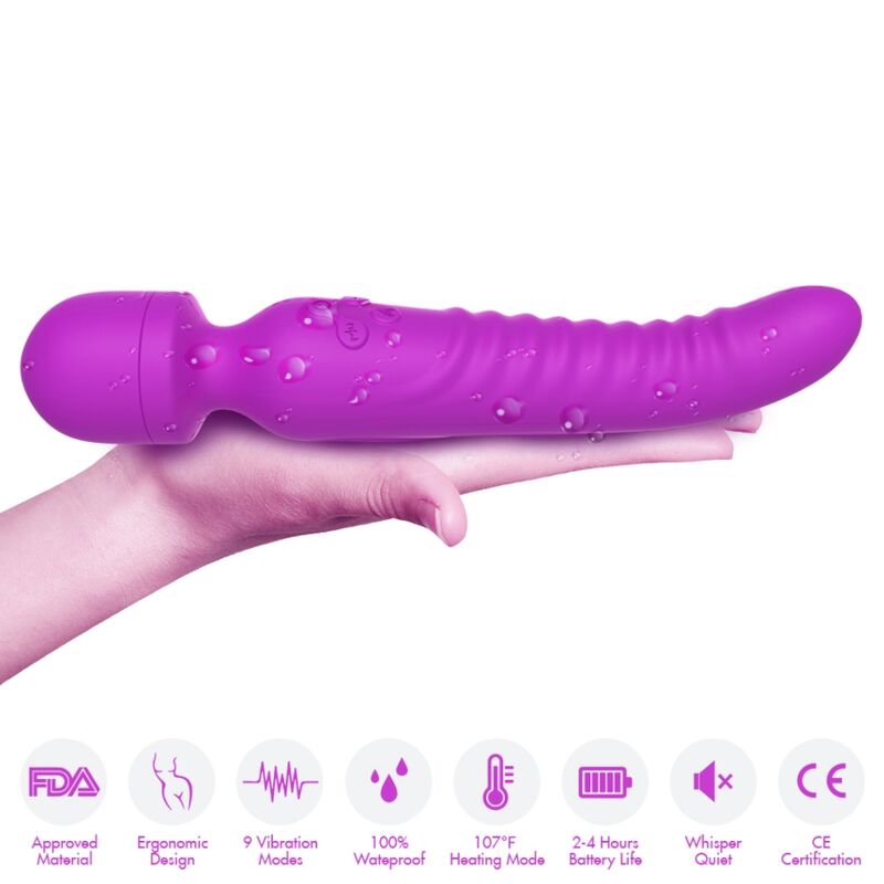 ARMONY Massageador Vibrador com Efeito de Calor Impermeável Roxo, mostrando o design ergonómico e material de silicone.