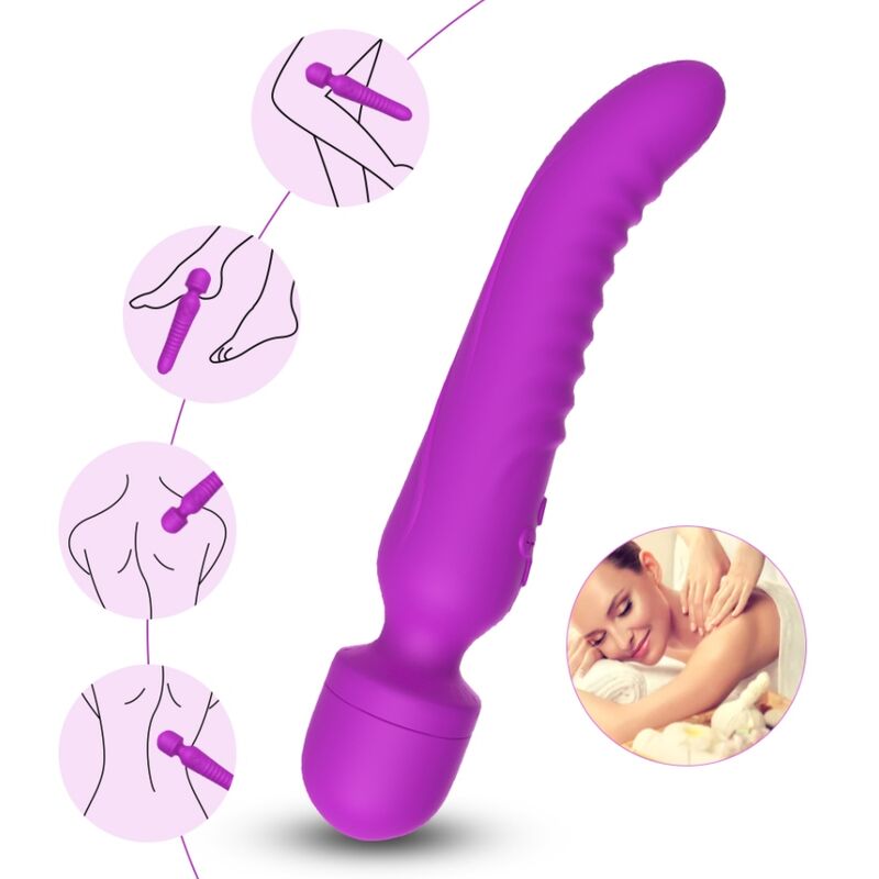 ARMONY Massageador Vibrador com Efeito de Calor Impermeável Roxo, mostrando o design ergonómico e material de silicone.