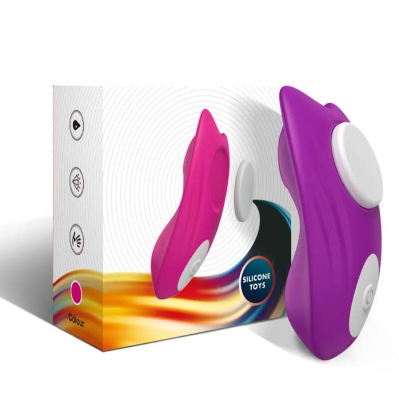 Calcinha Vibratória ARMONY Butterfly Wearable com Controle Remoto Roxo, exibindo seu design ergonômico e material de silicone.