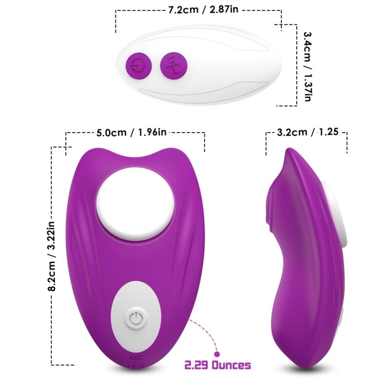 Calcinha Vibratória ARMONY Butterfly Wearable com Controle Remoto Roxo, exibindo seu design ergonômico e material de silicone.
