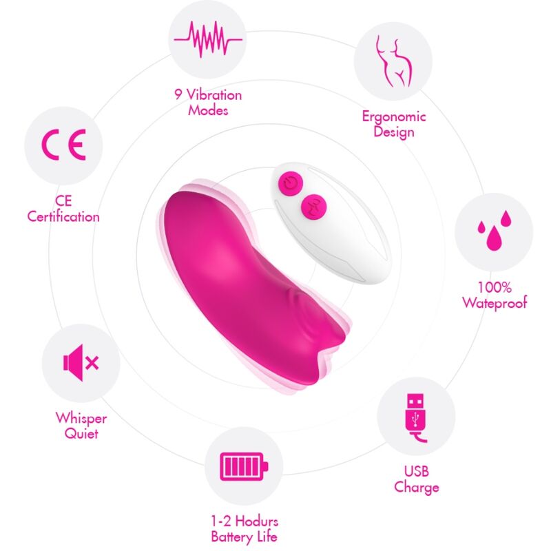 Calcinha Vibratória ARMONY Butterfly Wearable com Controle Remoto Roxo, exibindo seu design ergonômico e material de silicone.