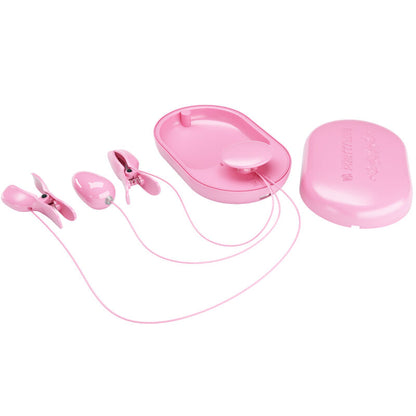 Close-up of the PRETTY LOVE Kit Eletroestimulação Pinças Mamilo Vibração Rosa showing its features.