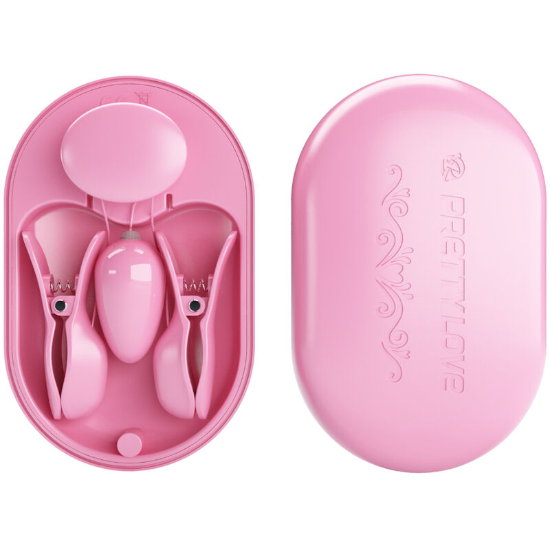 Close-up of the PRETTY LOVE Kit Eletroestimulação Pinças Mamilo Vibração Rosa showing its features.