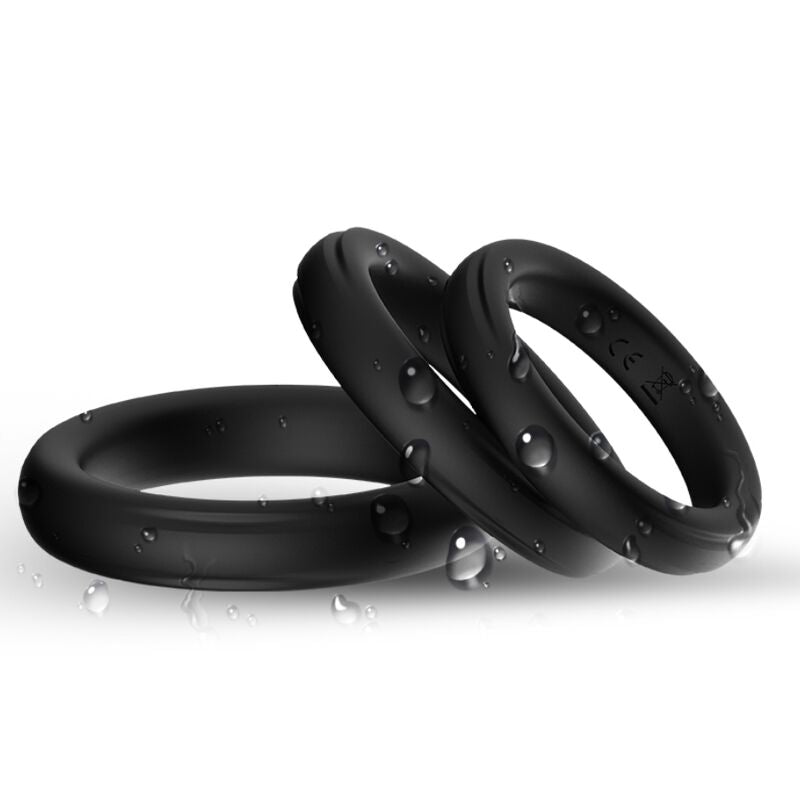 Anel Peniano Triplo de Silicone Preto ARMONY para estimulação e ereções mais firmes.