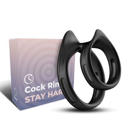 Close-up do ARMONY Anel Peniano Duplo Elástico DualRing Preto, mostrando seu design ergonômico e material de silicone.