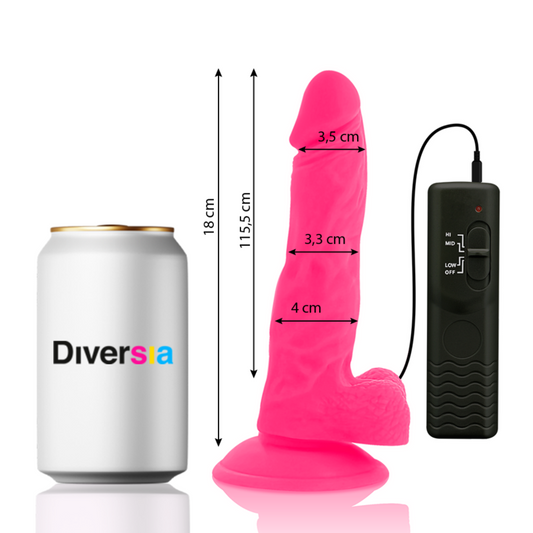 Close-up do DIVERSIA Vibrador Flexível Rosa 18cm, destacando o design ergonómico e controlo remoto.
